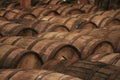 Aged whiskey, scotch, bourbon barrels in Kentucky ready for transportation