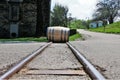 Aged whiskey, scotch, bourbon barrels in Kentucky ready for transportation Royalty Free Stock Photo