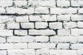 Aged white painted brick wall texture. Old textured grunge wall surface background pattern of masonry. Cracks and black stains. Royalty Free Stock Photo