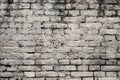 Aged white painted brick wall texture. Old textured grunge wall surface background pattern of masonry. Cracks and black stains. Royalty Free Stock Photo