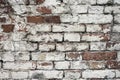 Aged white painted brick wall texture. Old textured grunge wall surface background pattern of masonry. Cracks and black stains. Royalty Free Stock Photo