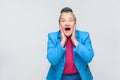 Aged woman have shocked face Royalty Free Stock Photo