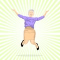 Aged woman jumping of joy