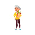 aged woman vegan with vegetables bag in market cartoon vector Royalty Free Stock Photo