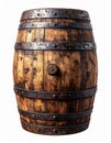 Aged Wooden Barrel With Dark Stained Texture Against White Backdrop Royalty Free Stock Photo