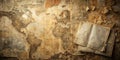 Aged world map with fragmented papers and documents revealing a story of exploration and discovery. Generative AI Royalty Free Stock Photo