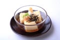 Agedashi tofu isolated on white background, hot tofu dusted with