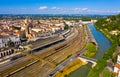 Agen cityscape with railroad tracks