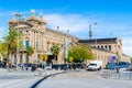 Agencia Tributaria Tax Collectors Office at Port Vell in Barcelona with the Columbus Monument in background. Royalty Free Stock Photo