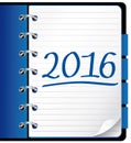 2016 agenda. Blue office notebook.