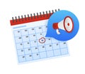 Agenda concept with calendar, bell and clock. Vector illustration.