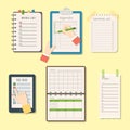 Agenda list vector business paper clipboard in flat style self-adhesive checklist notes schedule calendar planner Royalty Free Stock Photo