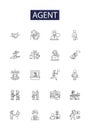Agent line vector icons and signs. Broker, Handler, Advocate, Operator, Rep, Liaison, Intermediary, Delegate outline Royalty Free Stock Photo