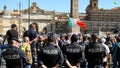 Agents of the ITALIAN POLICE preside over the demonstration of the ITALIAN RIGHT in Piazza del Popolo