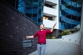 Ager business man yelling on street