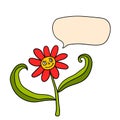 Colorful happy fantasy cartoon flower character with speech bubble