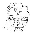 Cartoon doodle happy cloud with rain girl isolated