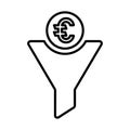 Aggregator, euro, money filter outline icon. Line art vector