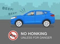 Aggressive and angry suv car driver is honking horn for no reason. Side view of a city street. Royalty Free Stock Photo