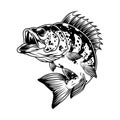 Aggressive bass fish monochrome template