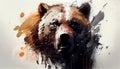 a painting drawing of aggressive bear by watercolor dark style, Generative AI, illustration