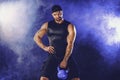 Aggressive bearded muscular bodybuilder doing Exercise for the b Royalty Free Stock Photo