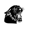 Aggressive black panther with open mouth, silhouette on white ba