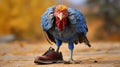 Aggressive Blue Turkey In Sneakers: A Fantasy National Geographic Snapshot