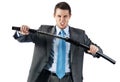 An aggressive businessman with japanese sword Royalty Free Stock Photo