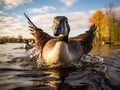 Aggressive Canada Goose Honking and chasing around other Canada Royalty Free Stock Photo