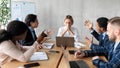 Aggressive Colleagues Shouting At Unhappy Business Lady In Office