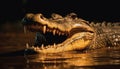 Aggressive crocodile open mouth reveals sharp animal teeth in water generated by AI