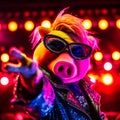 Aggressive devil miss piggy Muppet rock star point, Generative AI