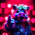 Aggressive devil miss piggy Muppet rock star point, Generative AI