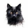 Aggressive Digital Illustration Of A Black Cat In Watercolor