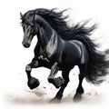 Aggressive Digital Illustration Of A Black Horse Running