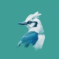 Aggressive Digital Illustration Of A Grey And White Blue Jay
