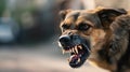 Aggressive Dog Showing Teeth on City Street Royalty Free Stock Photo