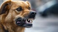 Aggressive Dog Showing Teeth on City Street Royalty Free Stock Photo