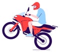 Aggressive driver riding motorcycle semi flat RGB color vector illustration