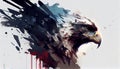 a painting drawing of aggressive eagle hawk by watercolor dark style, Generative AI, illustration