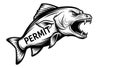 Aggressive Fish with Permit Sign Illustration Royalty Free Stock Photo