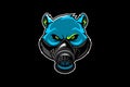 Aggressive grizzly bear head cartoon with gas mask vector