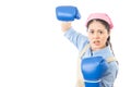 Aggressive housewife threat with boxing gloves