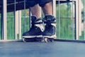 Aggressive inline skater in skatepark Royalty Free Stock Photo