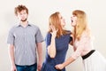 Aggressive mad women fighting over man. Royalty Free Stock Photo