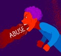 Aggressive man psychological abuser vector illustration, scream and shout quarrel with violent clenched fists, domestic violence