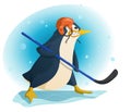 Aggressive penguin hockey player, illustration