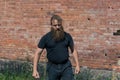 An aggressive person with a beard in motion