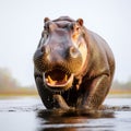 Aggressive posturing Hippopotamus demonstrates territorial behavior with assertive gestures